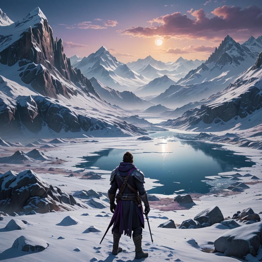 Warrior in Snowy Pass: Hyper-Realistic Fantasy Art