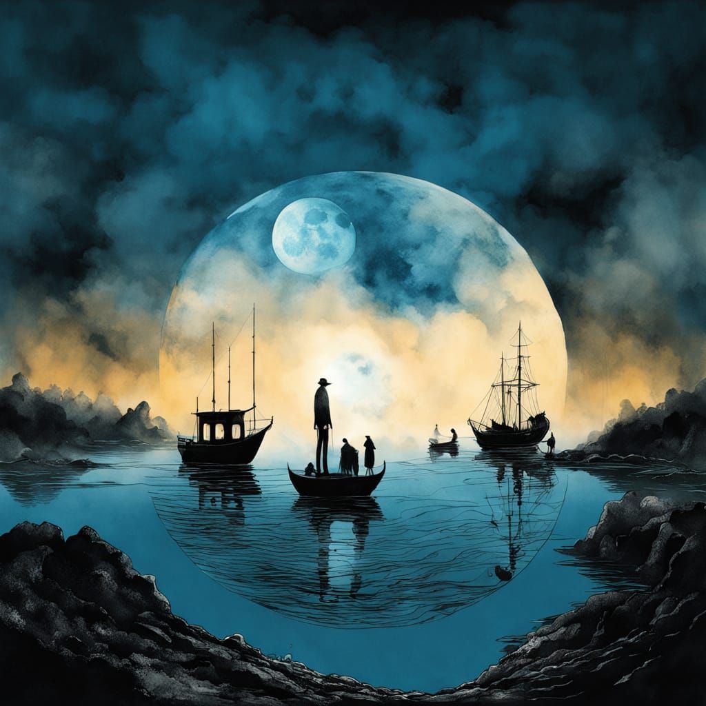 Surreal Yin Yang Sun Moon With Foggy Double Exposure