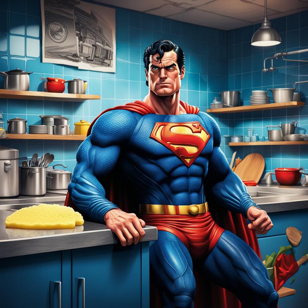 Superman as Kitchen Sponge in Comic Book Style