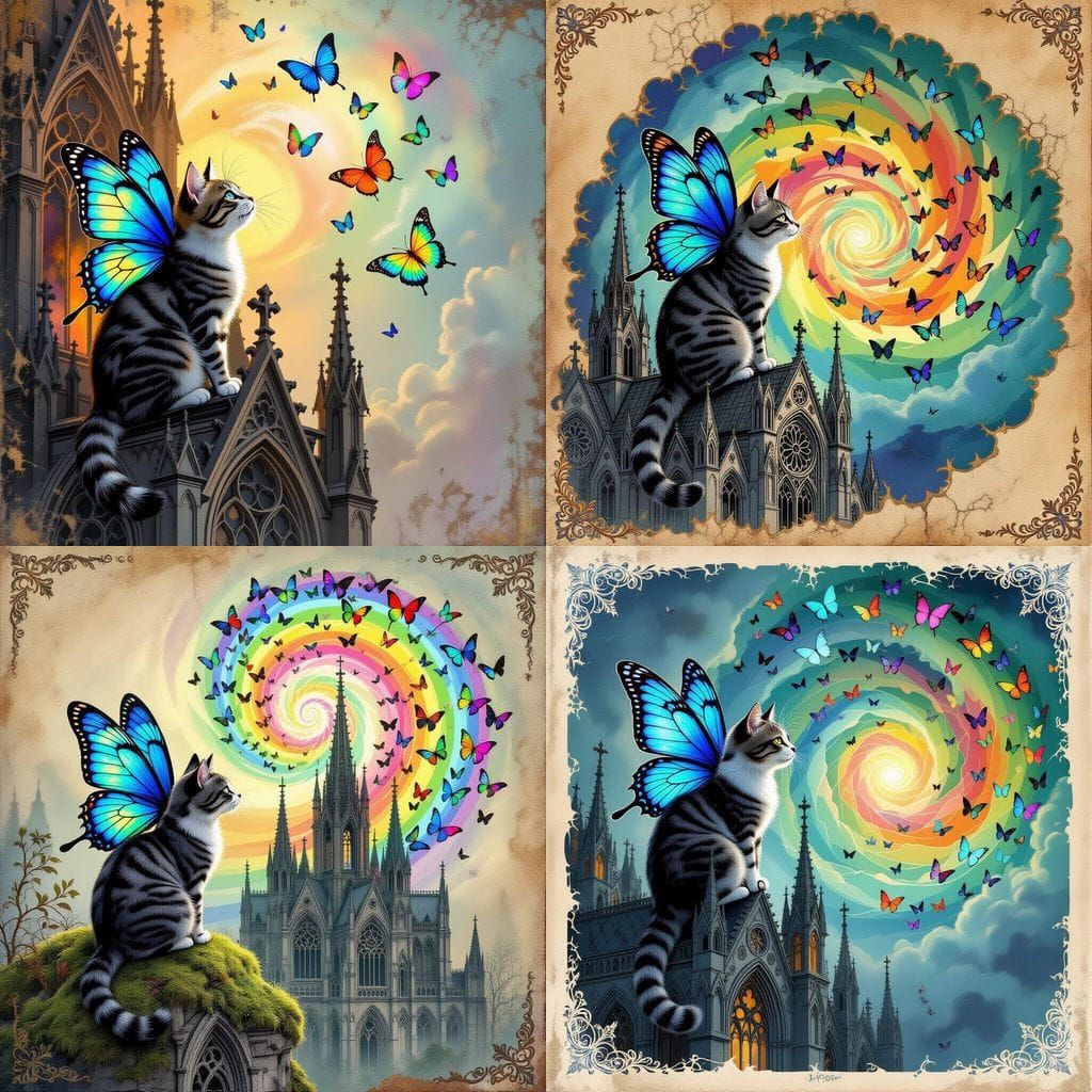 Tabby Cat with Butterfly Wings Illustration