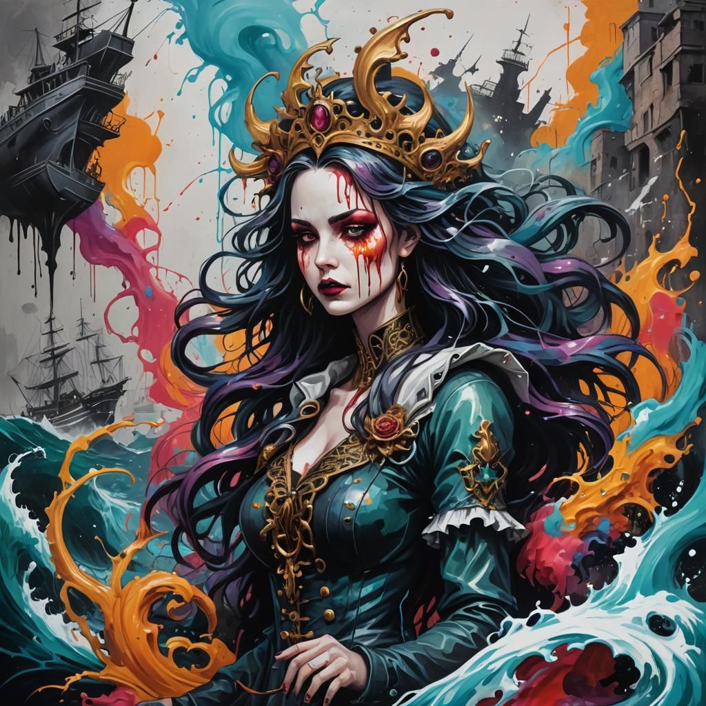 Gothic Sea Siren Luring Sailors: Graffiti Art
