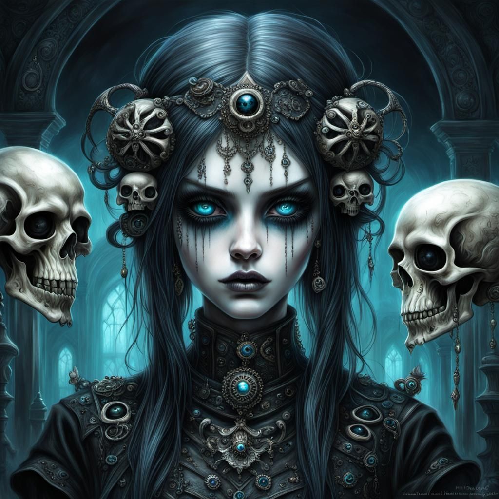 Goth Punk Girl with Bioluminescent Skulls