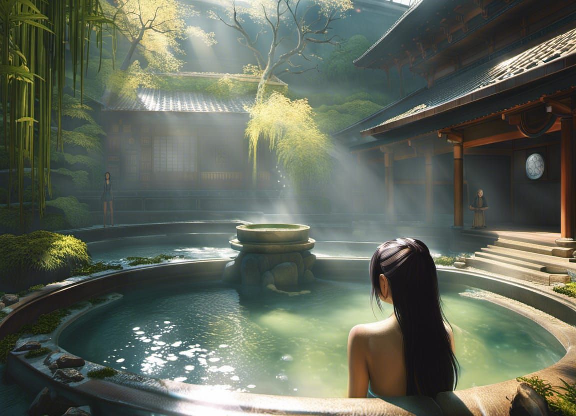 Solarpunk Winter Onsen: A Digital Art Masterpiece