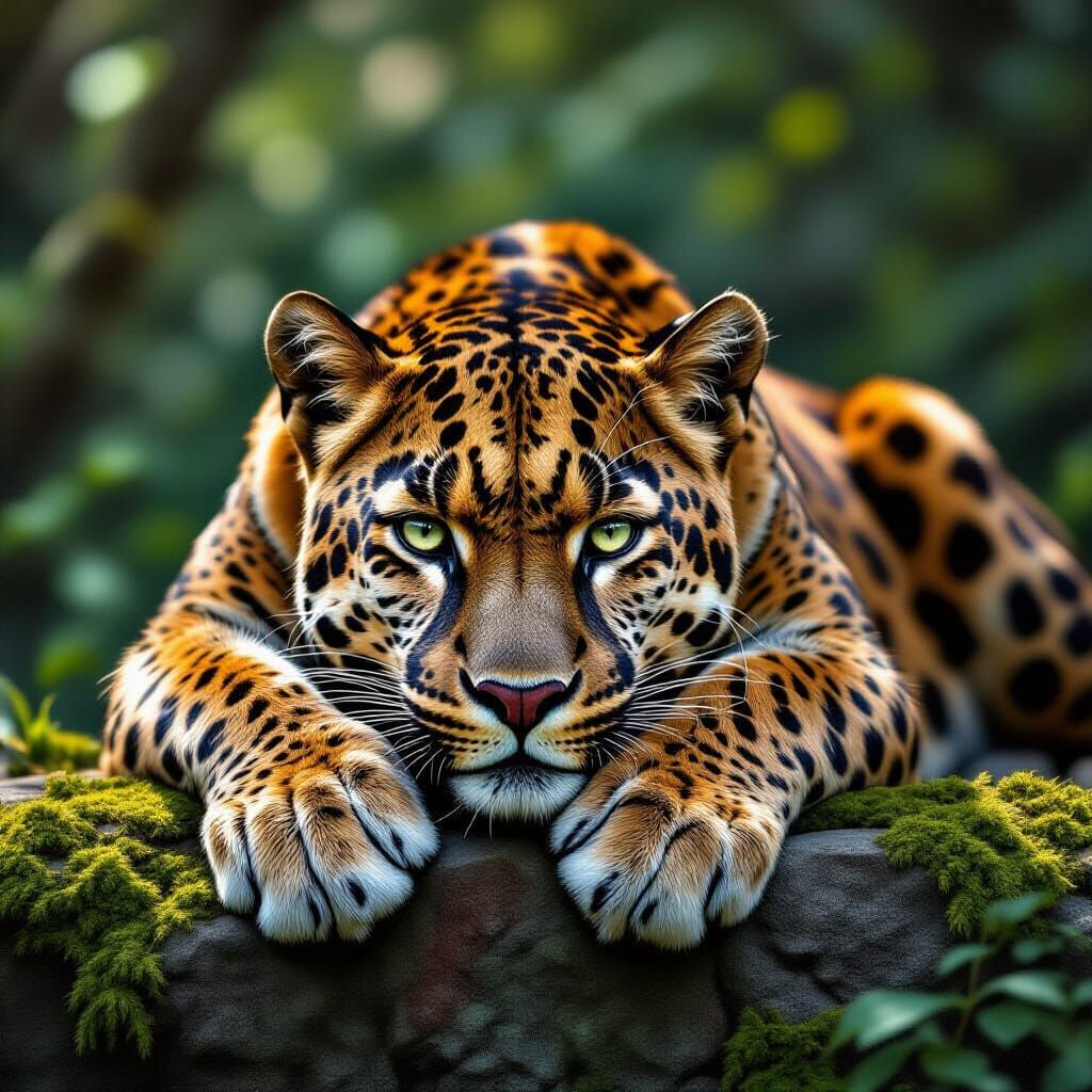 Panther on Mossy Stone: Atmospheric Wildlife Art