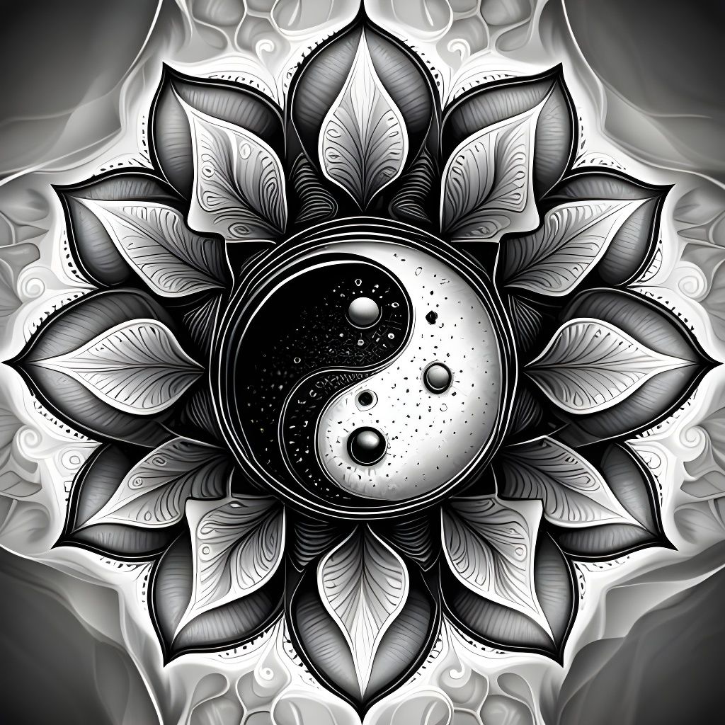 Psychedelic Yin Yang Lotus Flower Digital Painting
