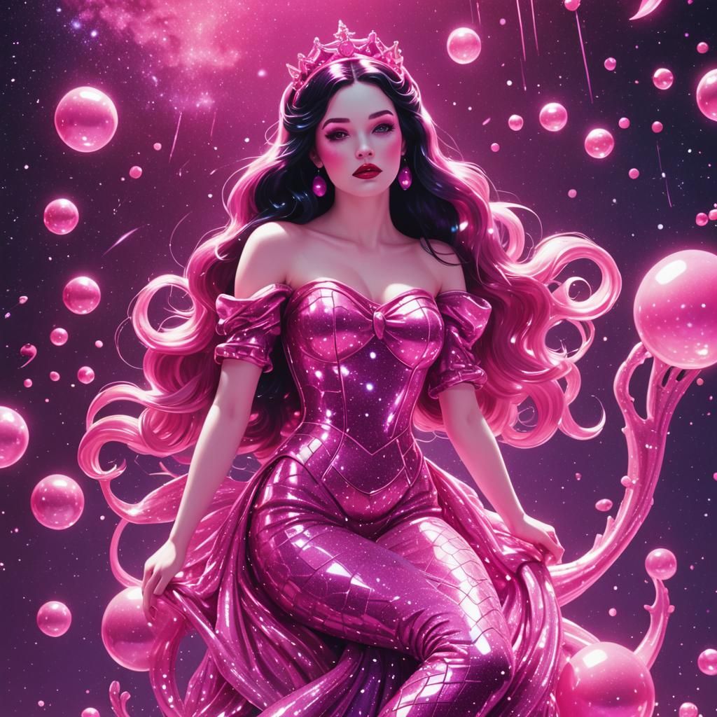 Snow White Space Mermaid in Synthwave Neon Style