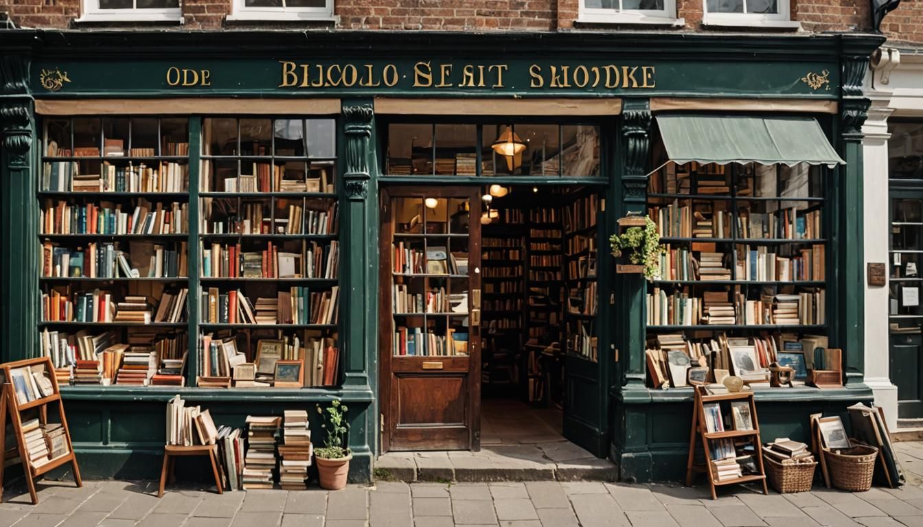 Vintage English Bookshop Facade with Cozy Storefront