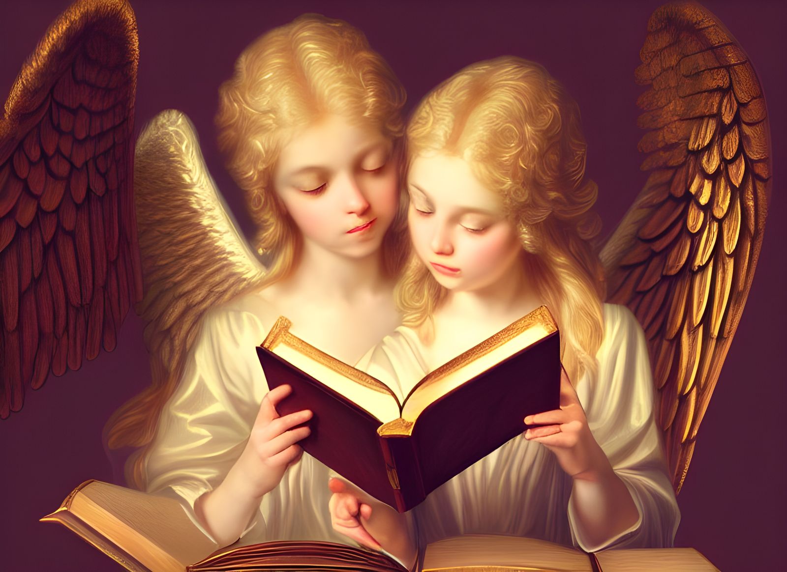 Angels Reading in Baroque Library, Digital Painting
