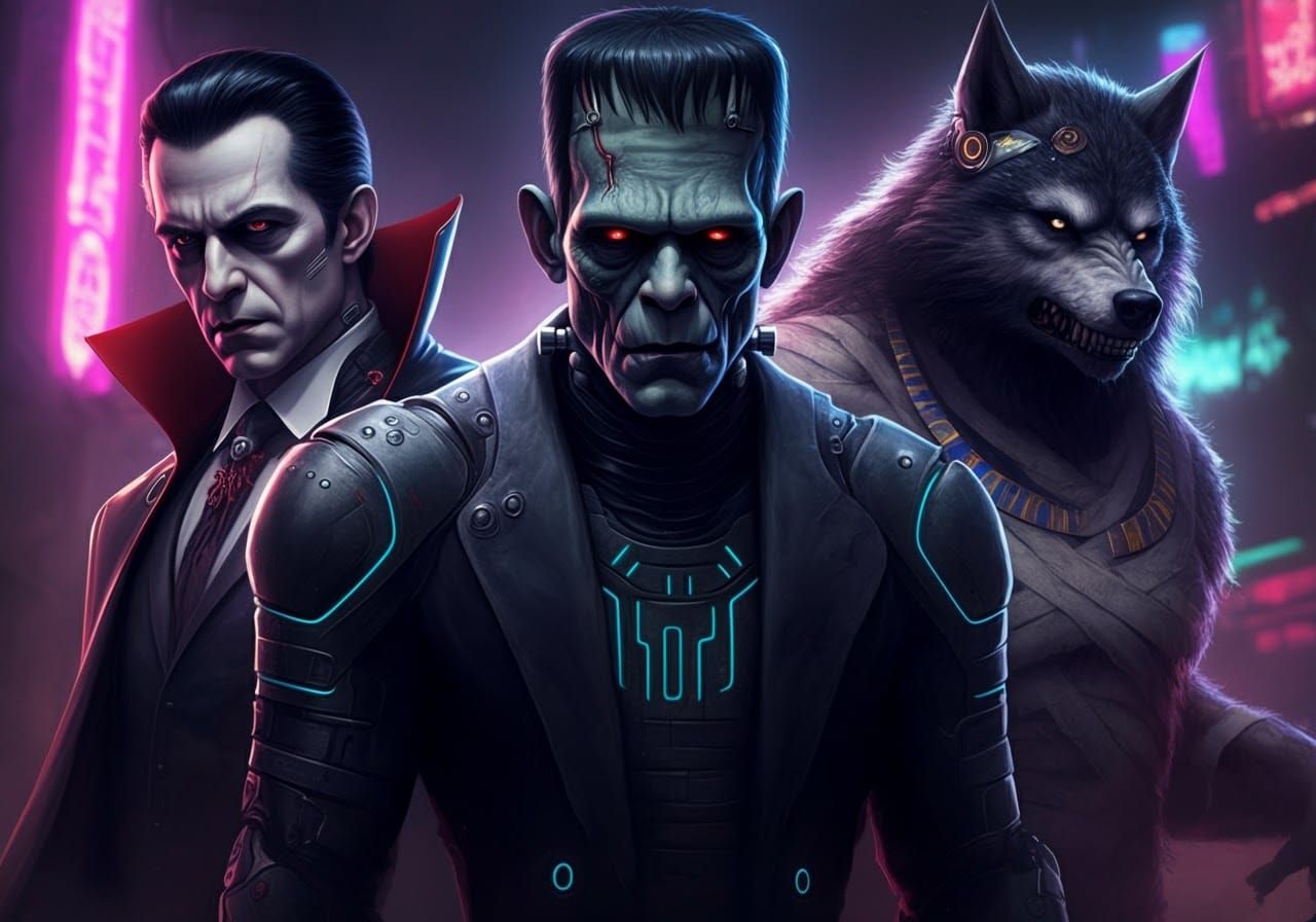 Cyberpunk Monsters Reimagined in a Dystopian Cityscape