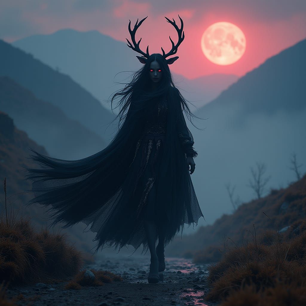 Ethereal Baobhan Sith Vampire Woman in the Scottish Highland...