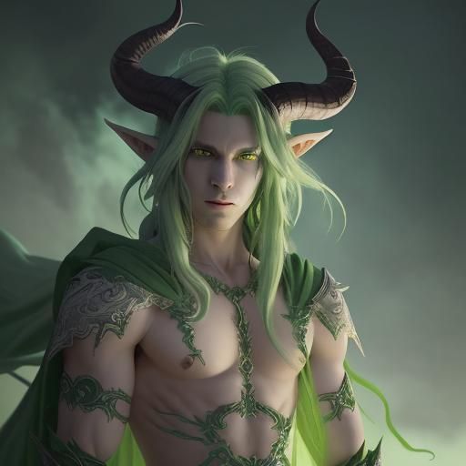 Green Tiefling Sorcerer Portrait in Digital Matte Painting
