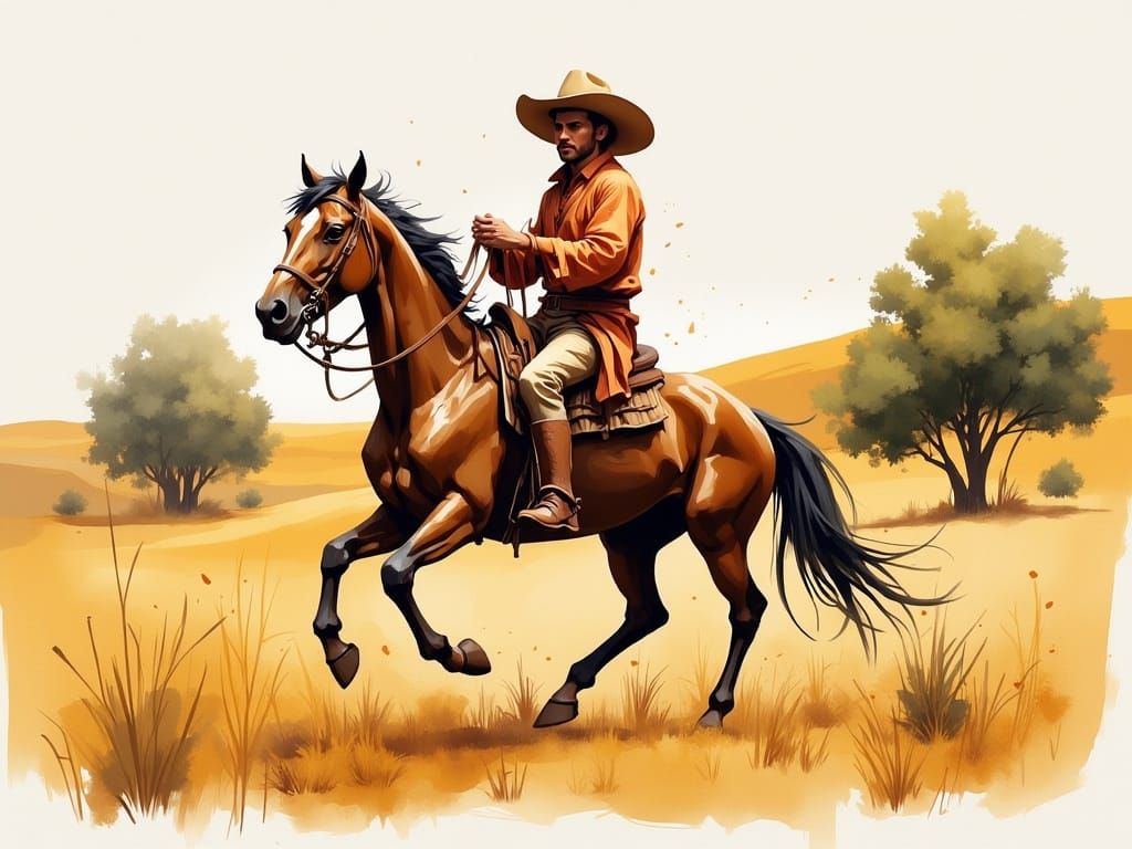 Impressionistic Vaquero on Horseback in Watercolor