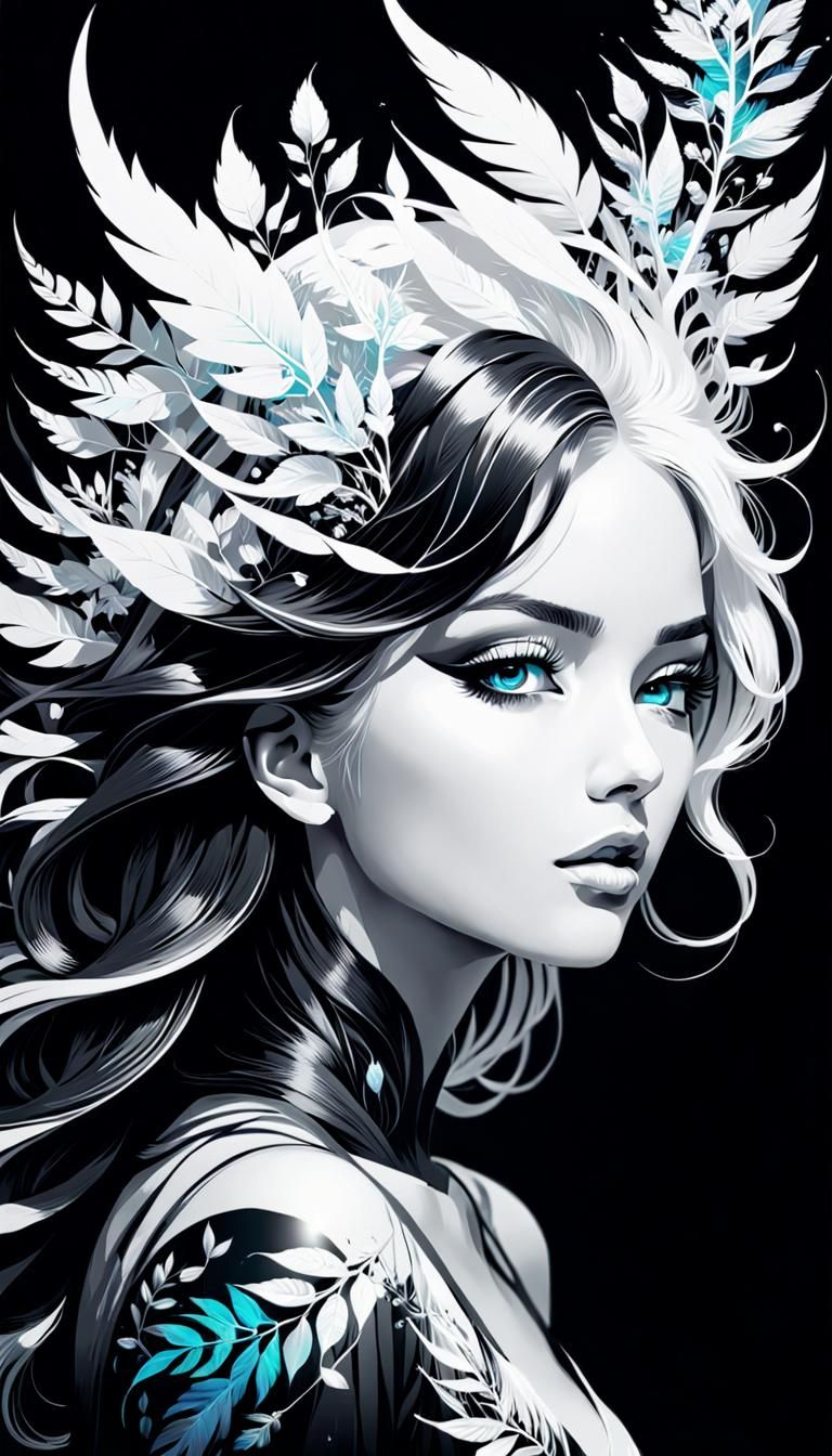 Glitched Black and White Nature Goddess