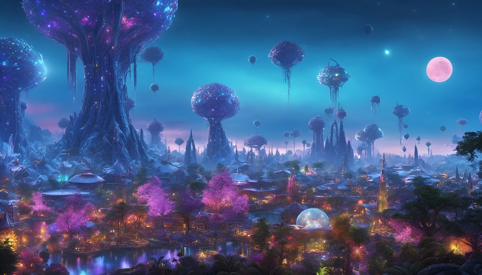 Magical Alien Elven City in a Sci-Fi Jungle