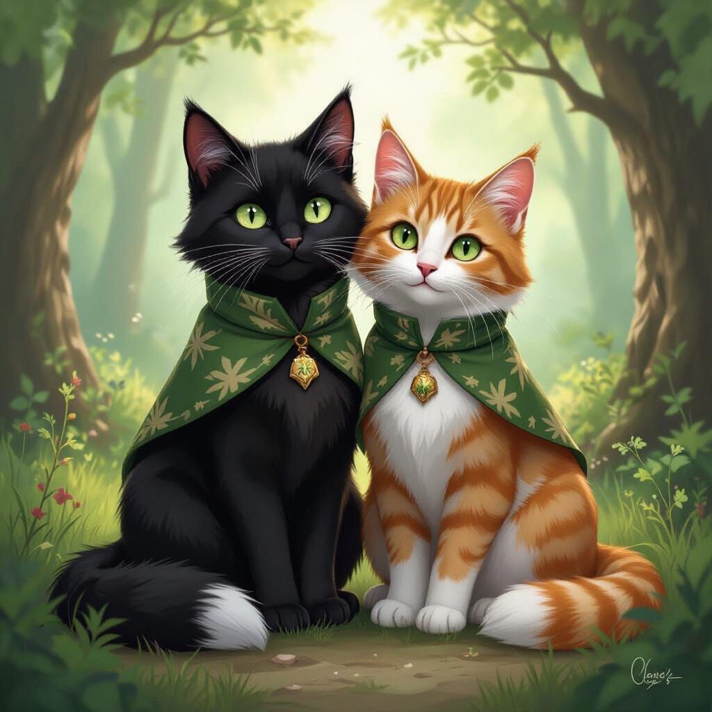 Warrior Cats in Forest Clearing, Organic Landscape Style