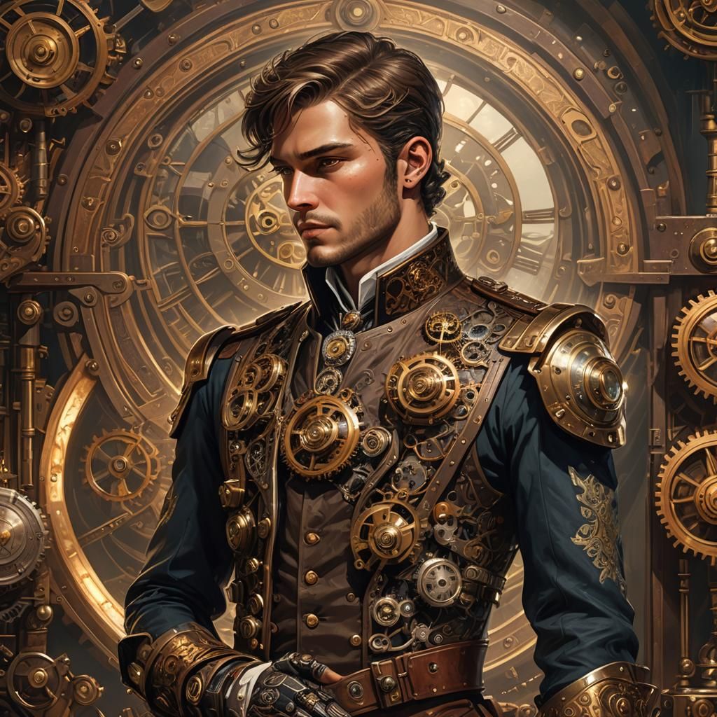 Steampunk Cyborg Prince Portrait in Sepia Tones