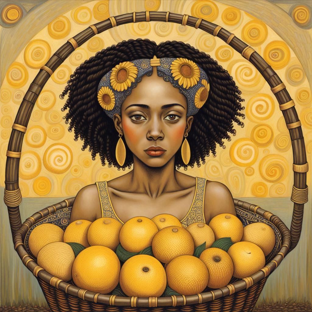 Girl with Yellow Basket in Klimt Style