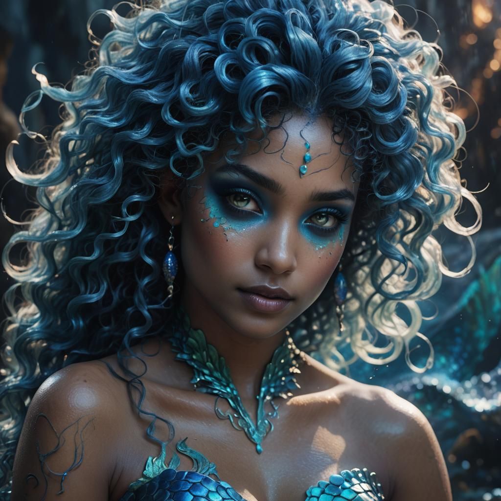 Blue Mermaid in Dark Fantasy Realism