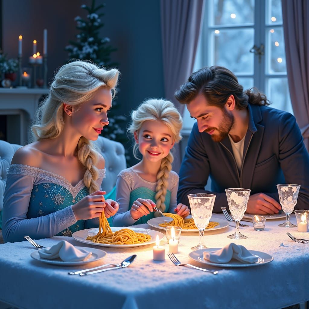 Royal Family Meal on Ice, Elegant Painting Style