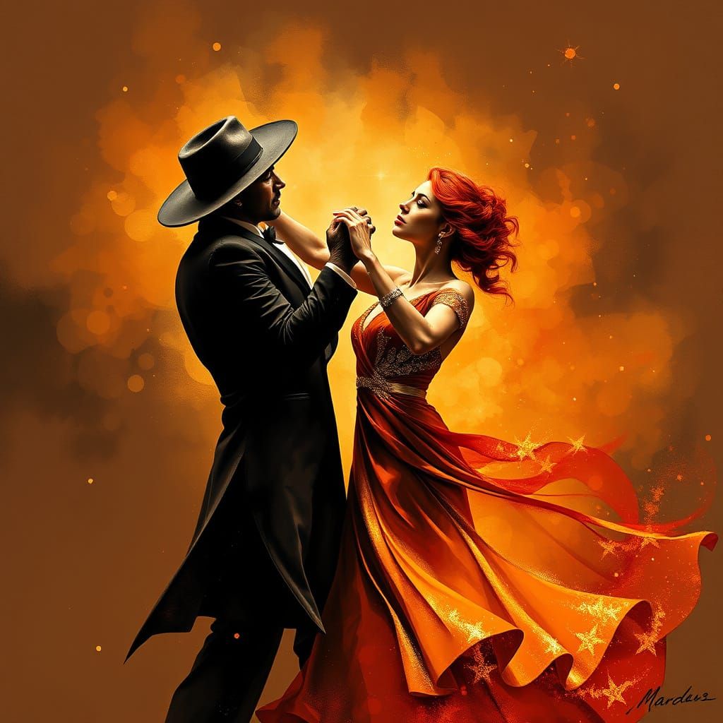 Elegant Tango Dancers in Golden Hues