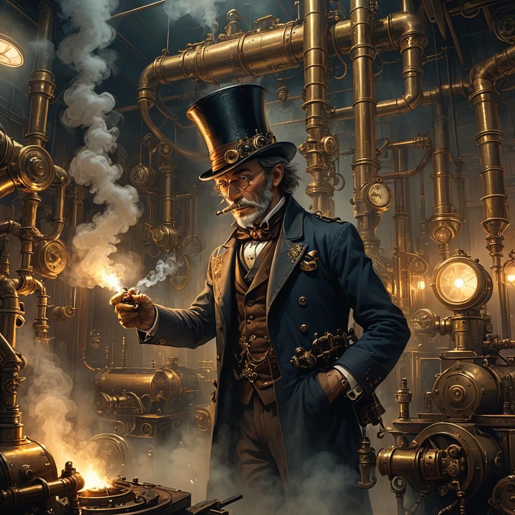 Steampunk Magician Conjures Creatures in Foggy Room