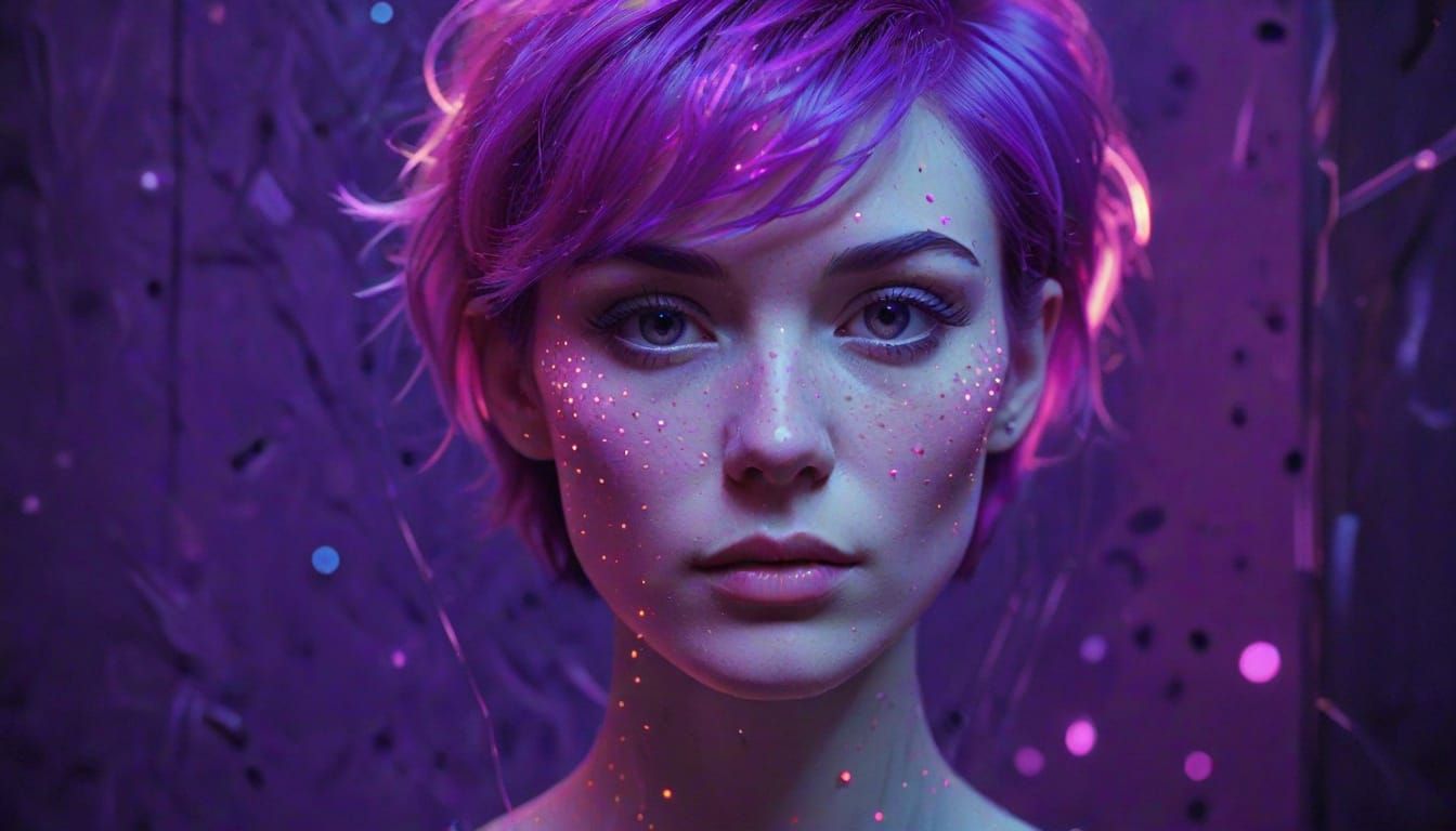 Surreal Pop Art Beauty Radiates in Faded Neon Dreamscape