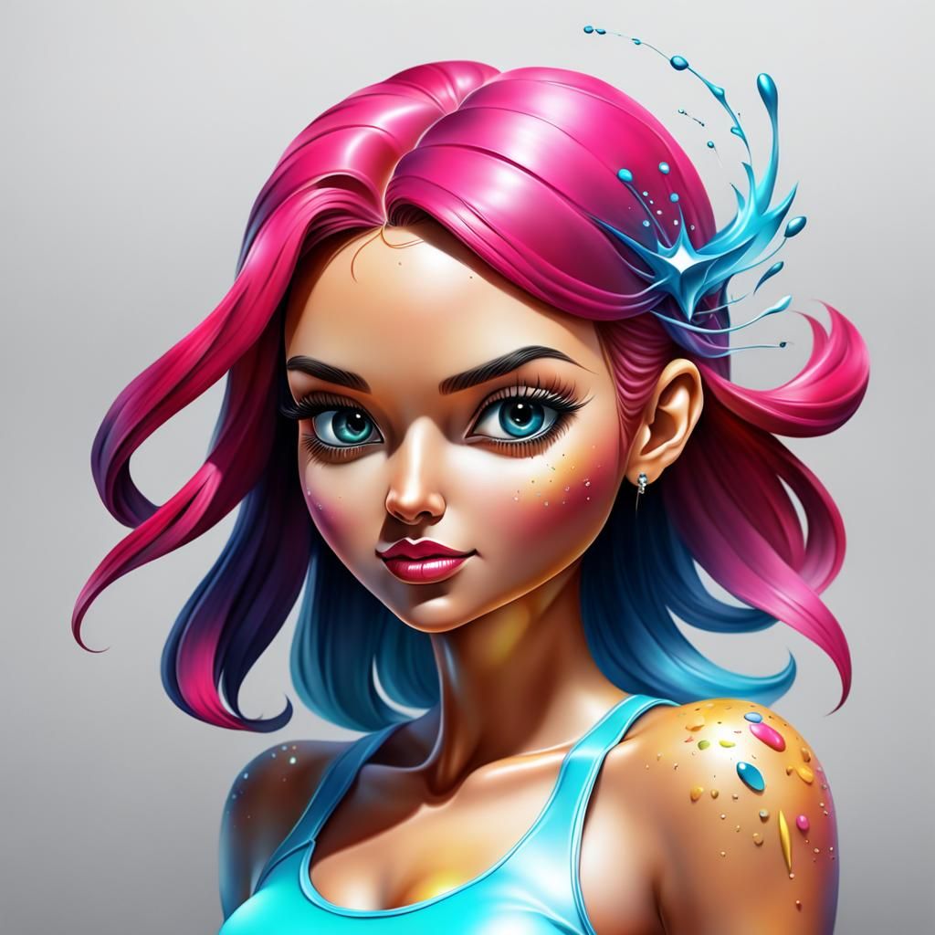 Colorful 3D Airbrush Illustration of a Girl