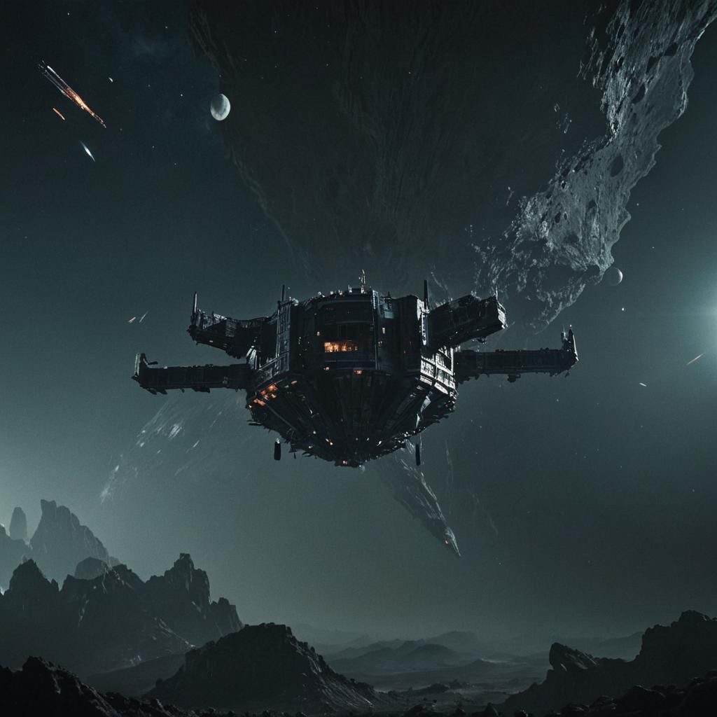 Sinister Galactic Space Station on Asteroid