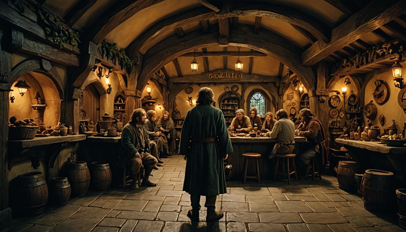 Cozy Hobbit Inn Interior in Cinematic Style
