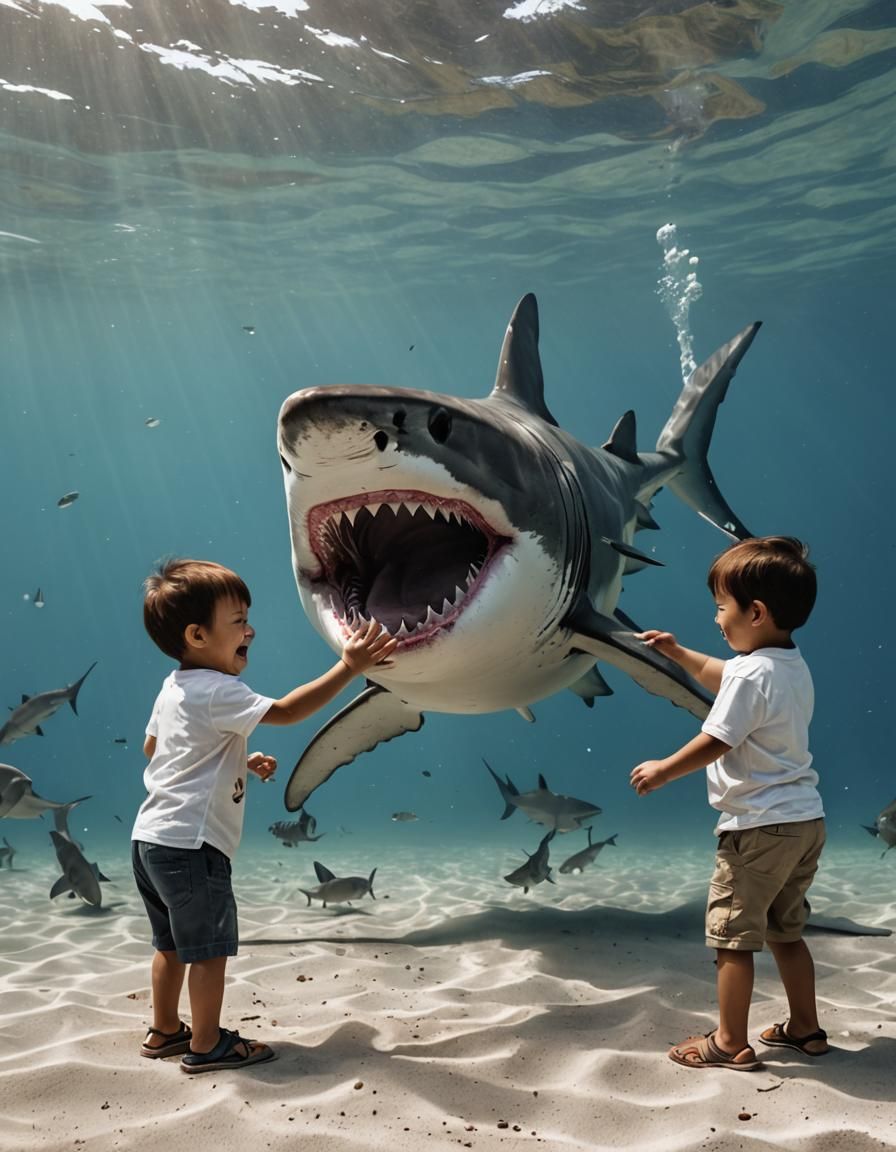 Friendly Shark Plays with Child