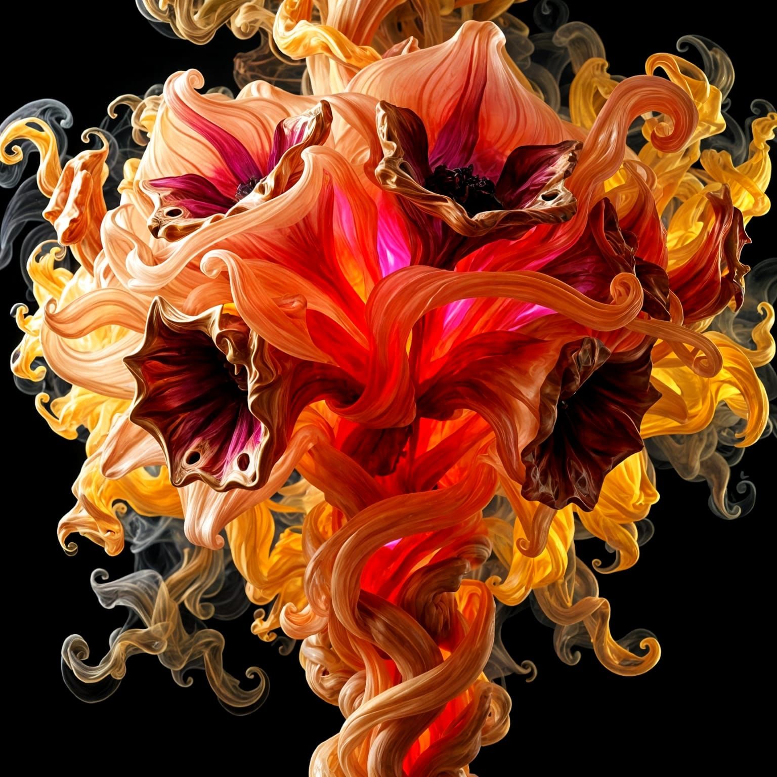 Surreal Marble Smoke Flowers in Chiaroscuro Style