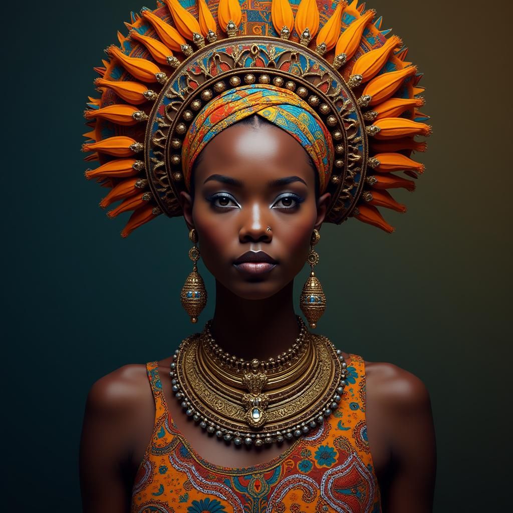 African Woman in Kente Cloth, Digital Art