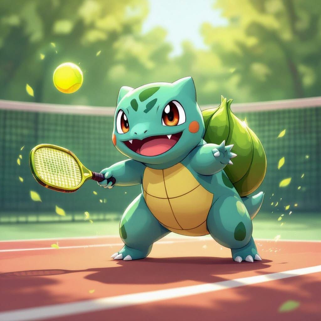 Bulbasaur Plays Pickleball in Vibrant Digital Art