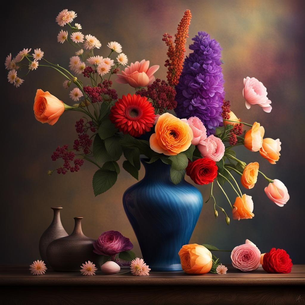Floral Still Life in Detailed Matte Painting Style