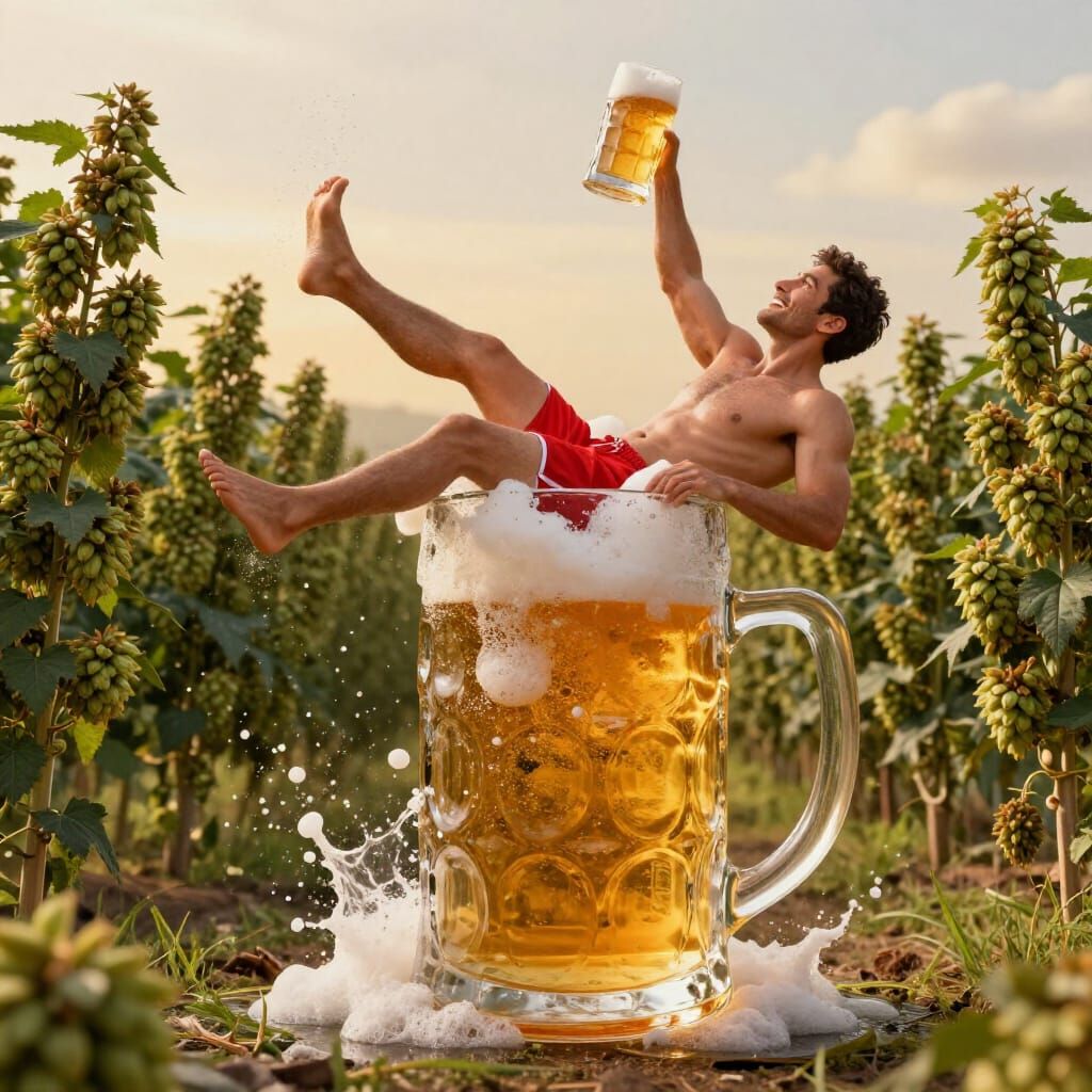 Man Cheers in Giant Beer Mug at Hops Farm