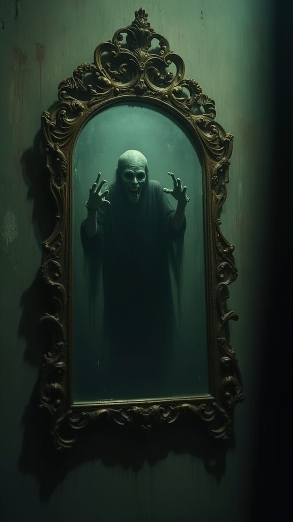 Terrifying Hantu Entity Emerges from Ornate Mirror in Japane...
