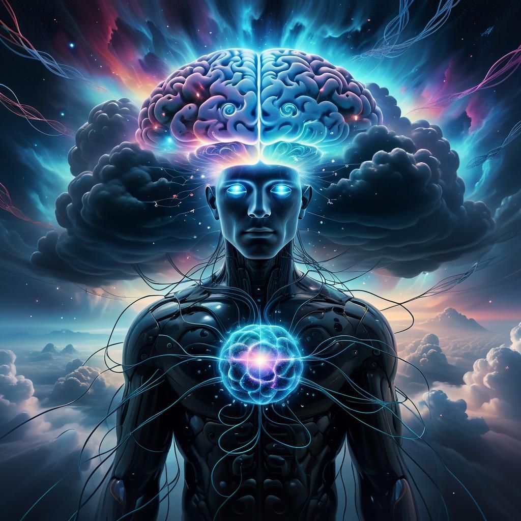 AI Brain in a Surreal Dreamscape