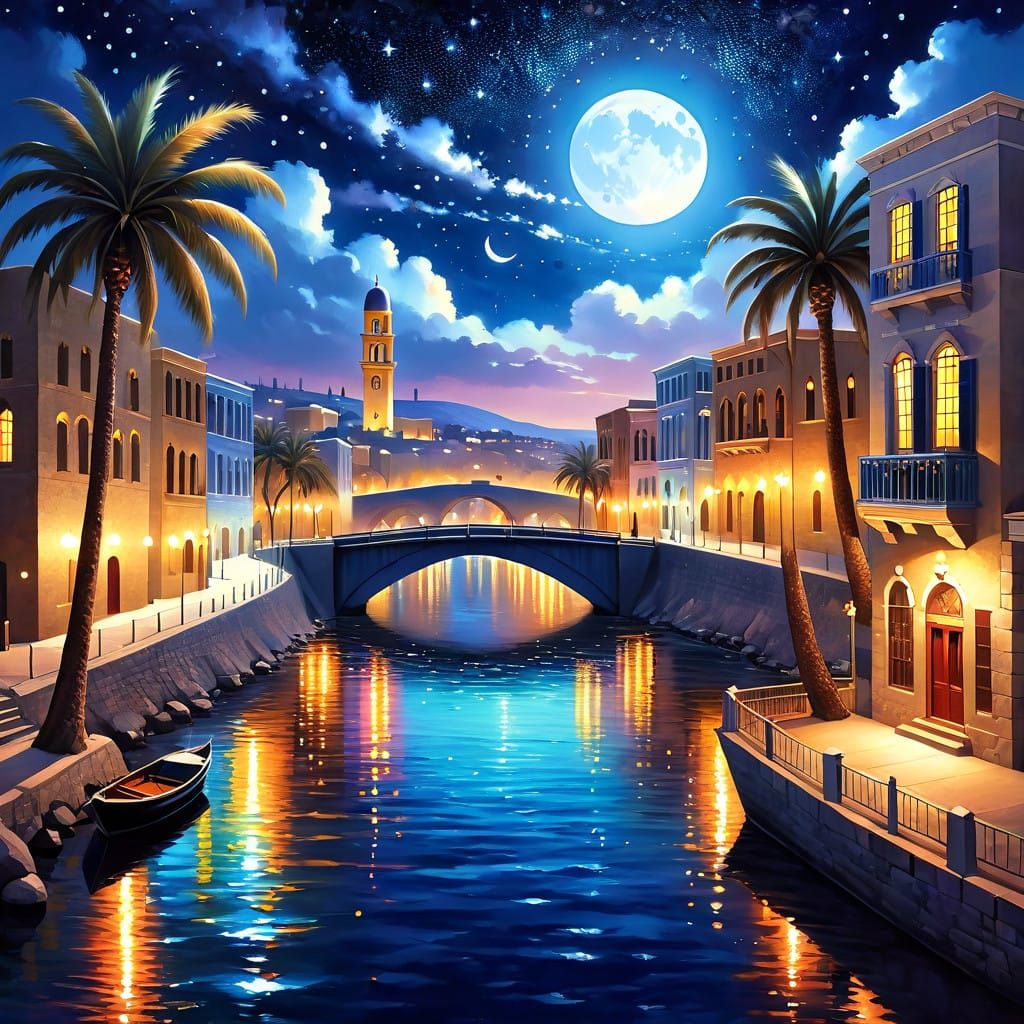 Moonlit Nightscape of the River Jordan