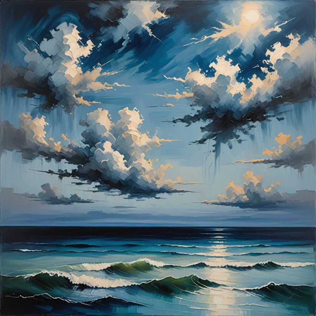 Surreal Blue Horizon in Neo-Impressionist Oil Painting Style