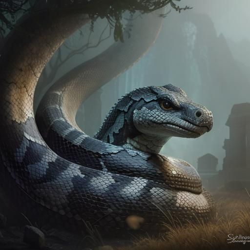 Mystical Rattlesnake in Ancient Ruins