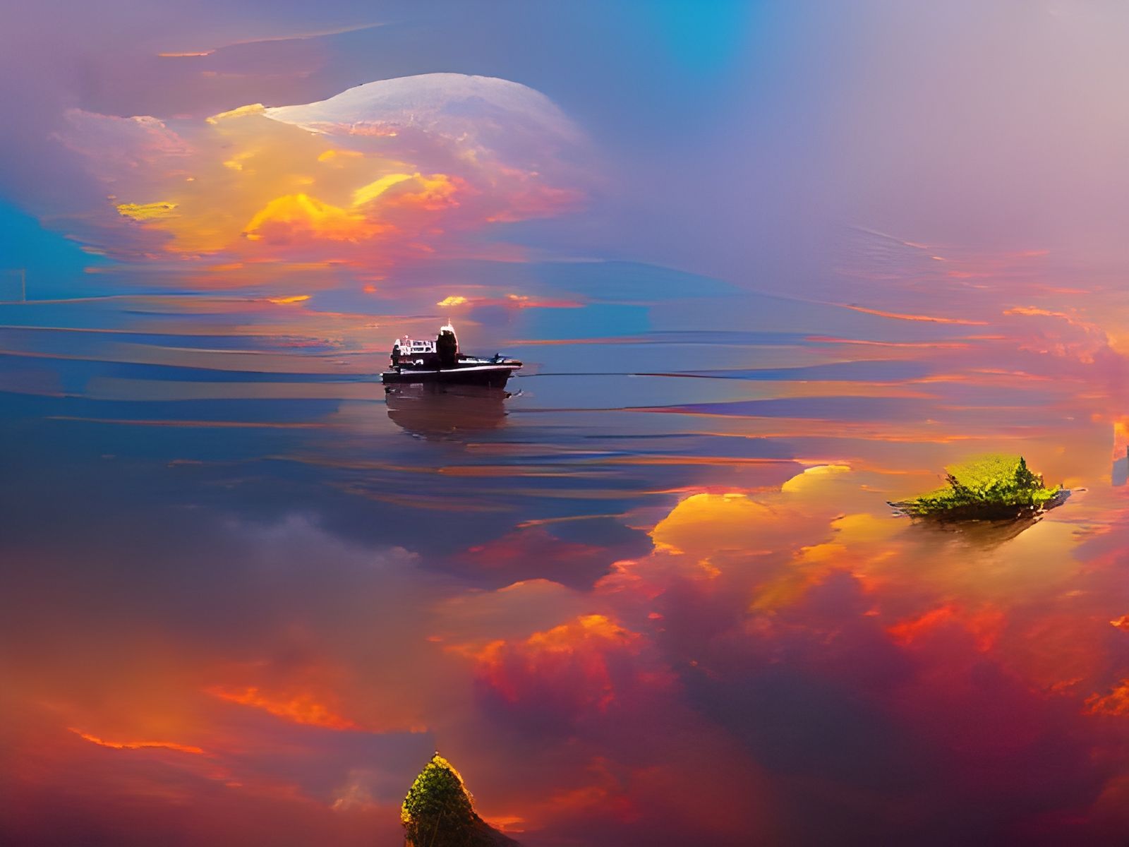 Fisherman on Serene Lake: Colorful Photoillustration