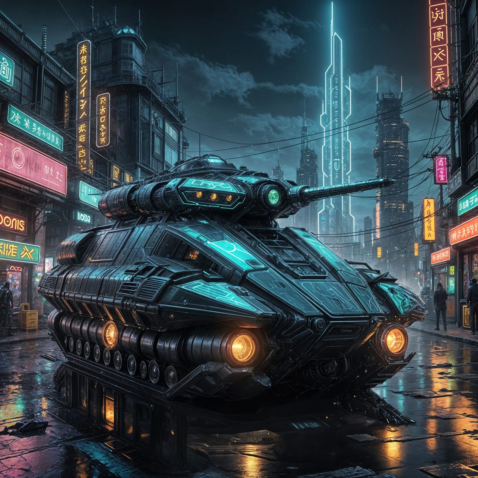 Chromatic Dragon Descends on Cyberpunk Cityscape