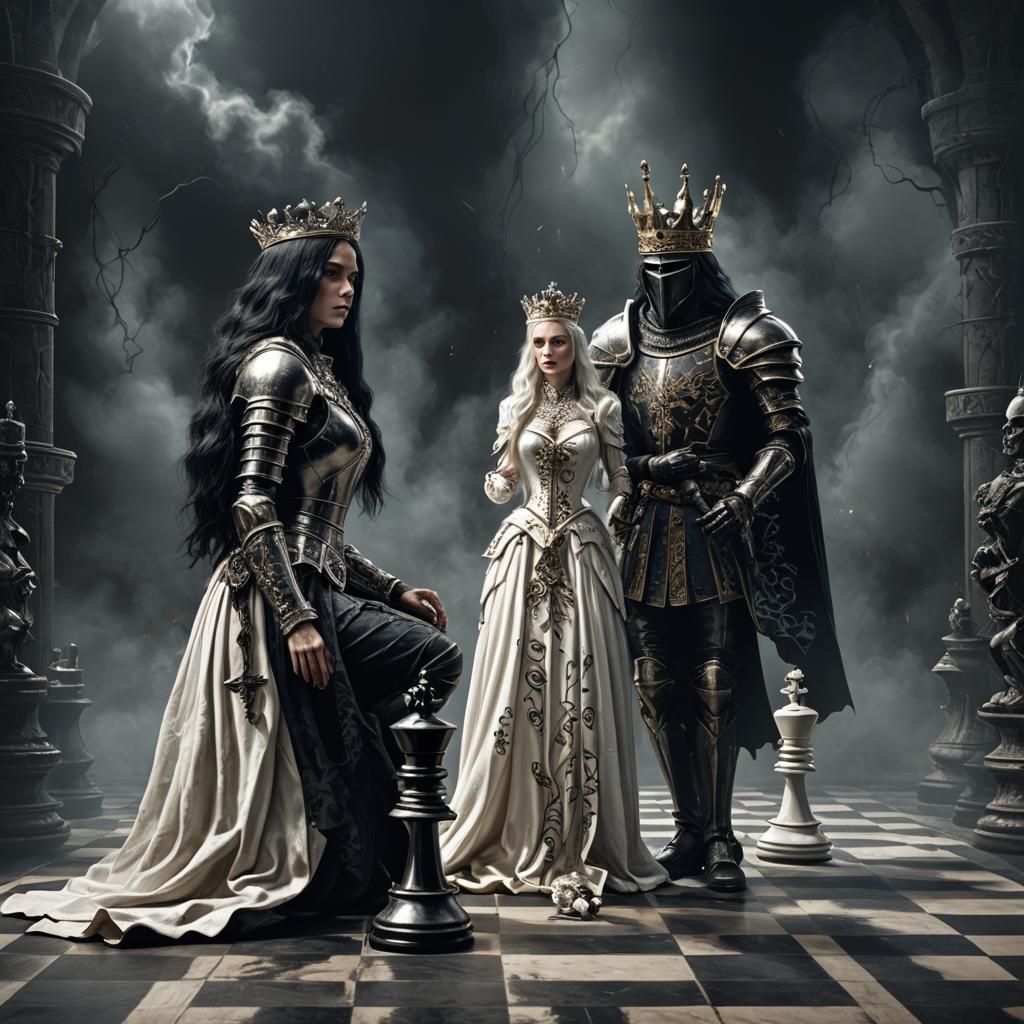 Fantasy Black Knight Victory on Chessboard