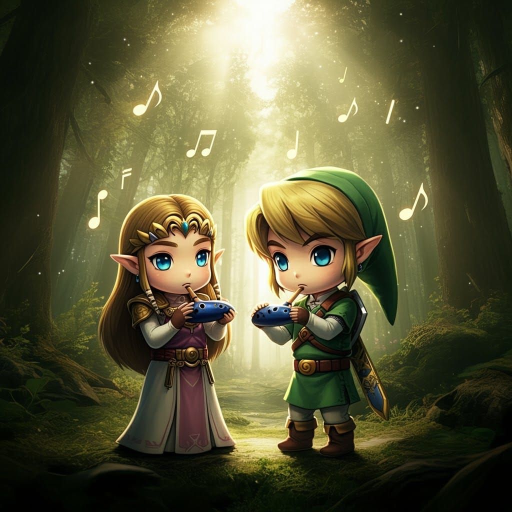 Chibi Zelda and Chibi Link