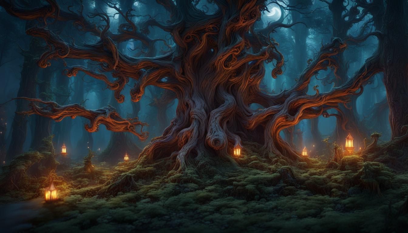 Wood Elemental in Forest at Night: Matte Painting