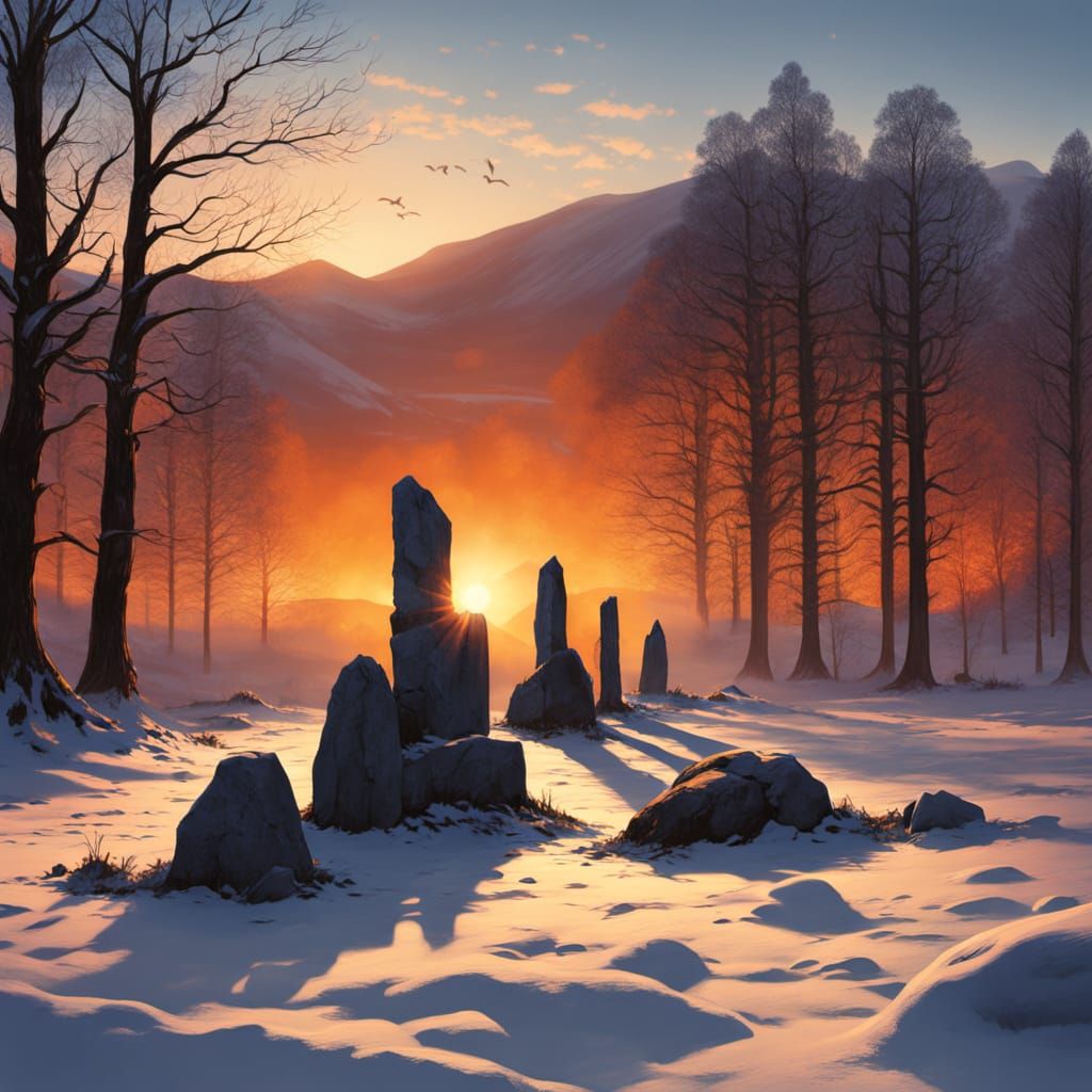 Stone Circle Sunrise at Winter Solstice