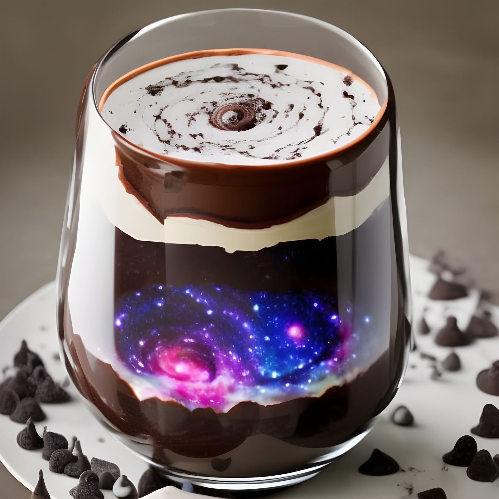 Galaxy Inside Chocolate Pudding in Maximalist Style