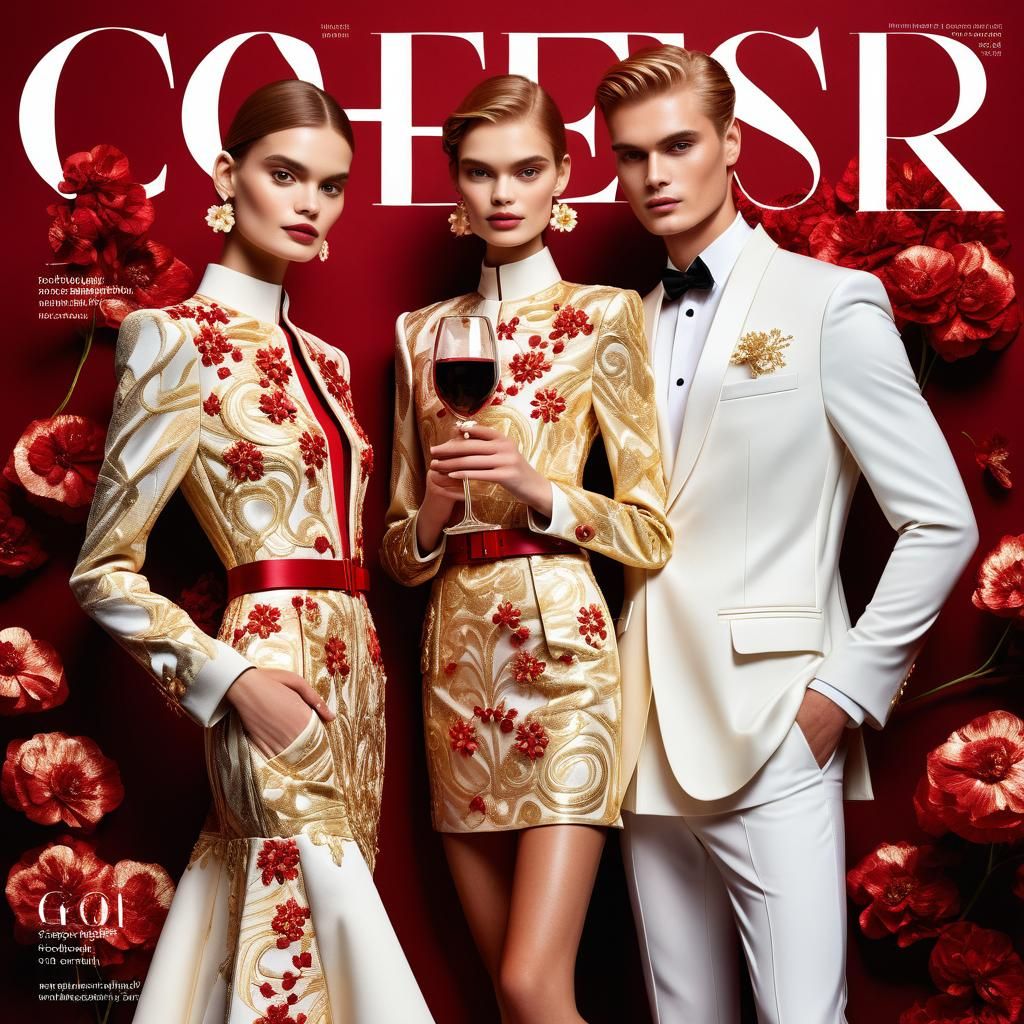 Futuristic Fashion Magazine Cover with Models in Gold