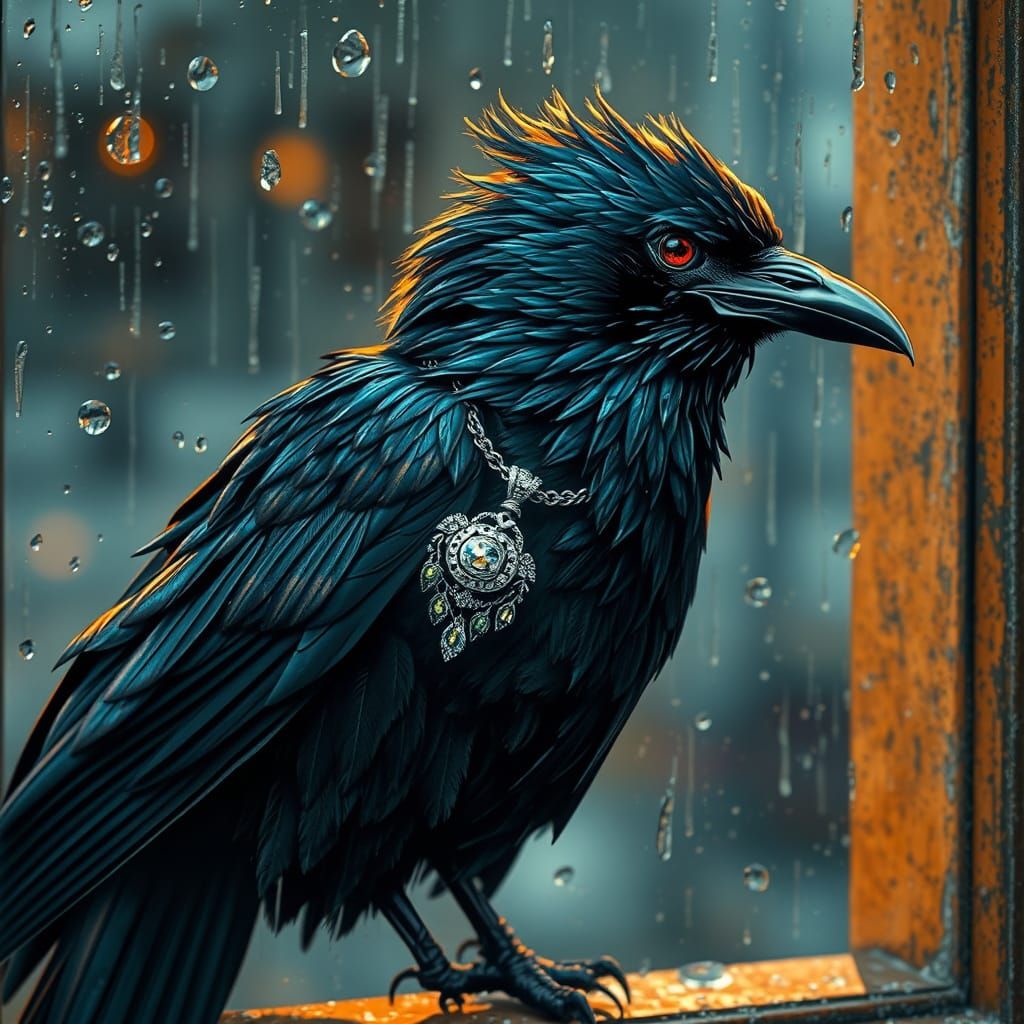 Mystic Raven Grasping Necklace in Alcohol Ink Style