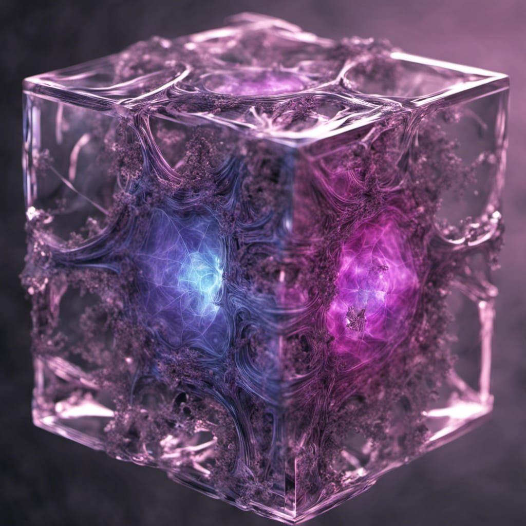 Detailed Glass Fractal Cube with Corrupted Core